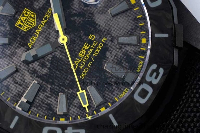 Aquaracer Calibre 5 PVD 41mm TARF 1:1 Best Edition Carbon Yellow Dial on Black Nylon Strap SW200