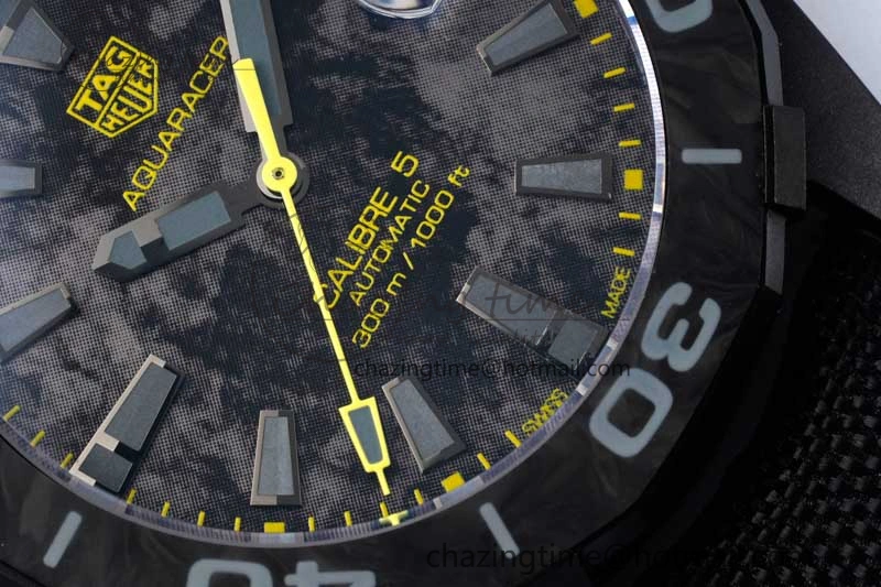 Aquaracer Calibre 5 PVD 41mm TARF 1:1 Best Edition Carbon Yellow Dial on Black Nylon Strap SW200
