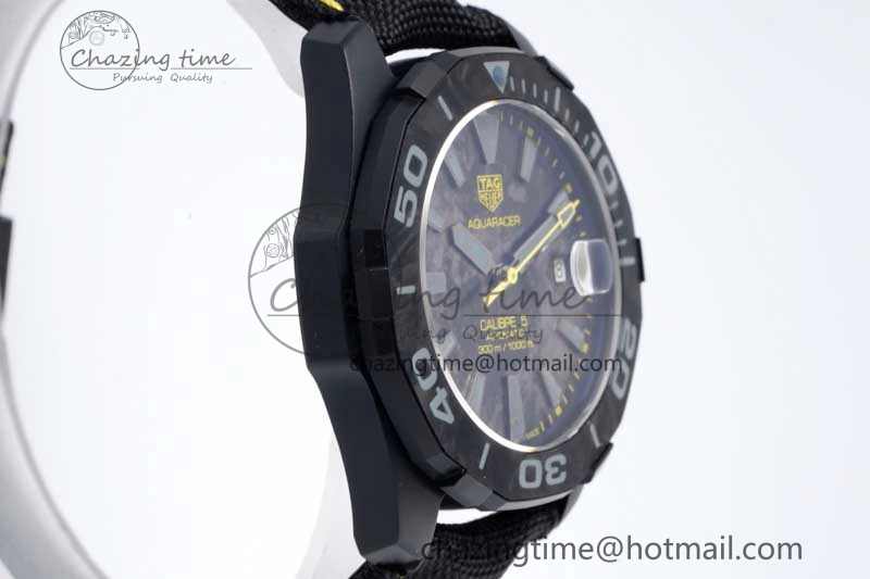 Aquaracer Calibre 5 PVD 41mm TARF 1:1 Best Edition Carbon Yellow Dial on Black Nylon Strap SW200