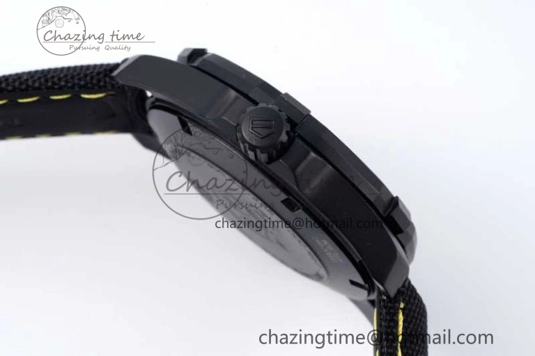 Aquaracer Calibre 5 PVD 41mm TARF 1:1 Best Edition Carbon Yellow Dial on Black Nylon Strap SW200