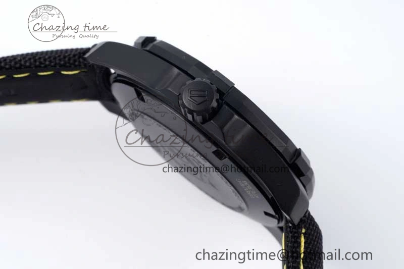 Aquaracer Calibre 5 PVD 41mm TARF 1:1 Best Edition Carbon Yellow Dial on Black Nylon Strap SW200