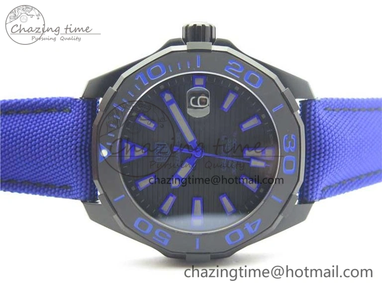 Aquaracer Calibre 5 PVD 43mm V6F 1:1 Best Edition Black Blue Dial on Blue Nylon Strap A2824