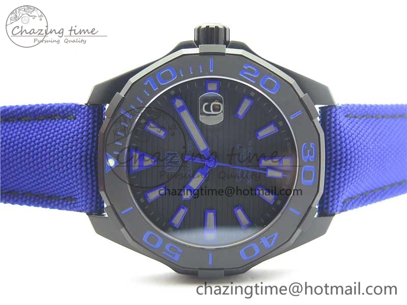 Aquaracer Calibre 5 PVD 43mm V6F 1:1 Best Edition Black Blue Dial on Blue Nylon Strap A2824