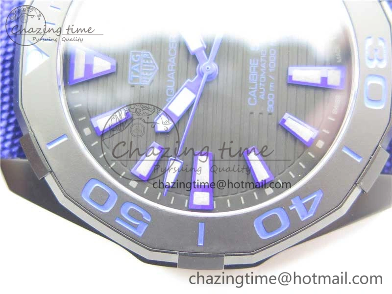 Aquaracer Calibre 5 PVD 43mm V6F 1:1 Best Edition Black Blue Dial on Blue Nylon Strap A2824