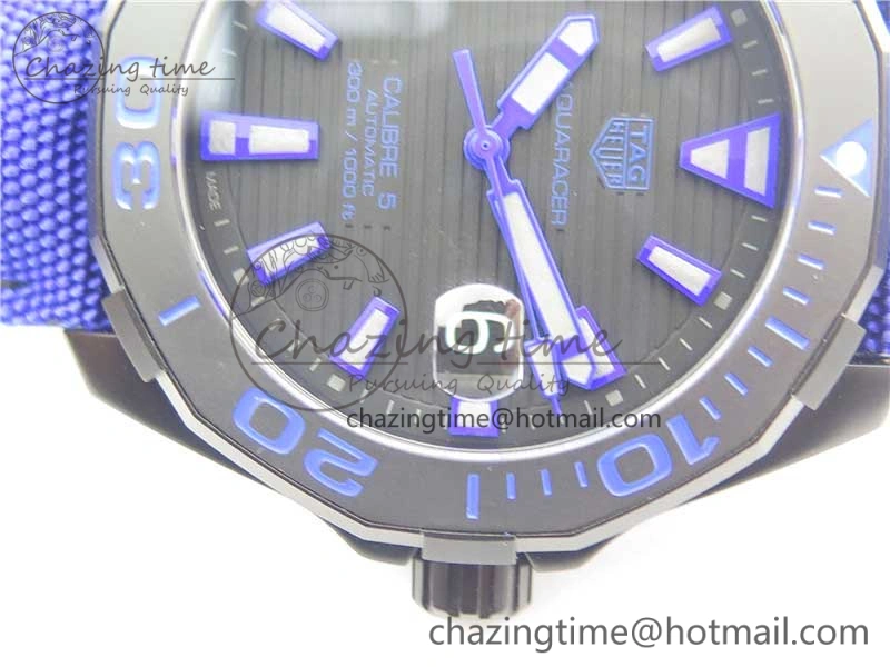 Aquaracer Calibre 5 PVD 43mm V6F 1:1 Best Edition Black Blue Dial on Blue Nylon Strap A2824
