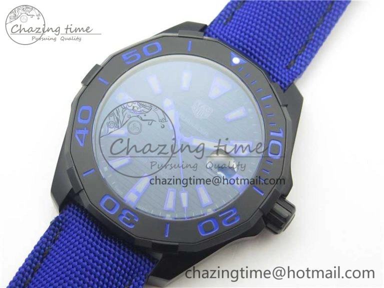 Aquaracer Calibre 5 PVD 43mm V6F 1:1 Best Edition Black Blue Dial on Blue Nylon Strap A2824