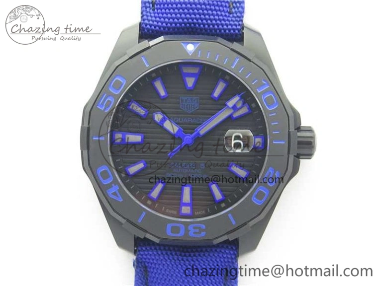 Aquaracer Calibre 5 PVD 43mm V6F 1:1 Best Edition Black Blue Dial on Blue Nylon Strap A2824