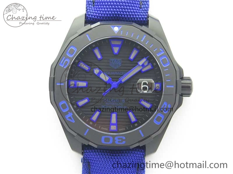 Aquaracer Calibre 5 PVD 43mm V6F 1:1 Best Edition Black Blue Dial on Blue Nylon Strap A2824