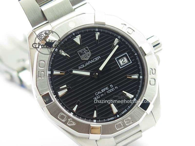 Aquaracer Calibre 5 SS 1:1 Best Edition Black Dial On SS Bracelet A2824