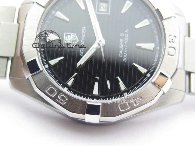 Aquaracer Calibre 5 SS 1:1 Best Edition Black Dial On SS Bracelet A2824