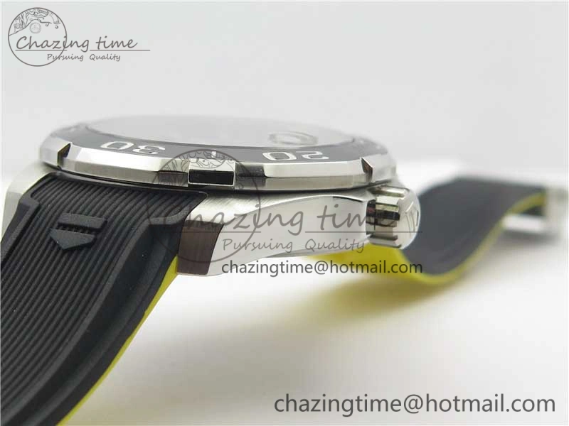 Aquaracer Calibre 5 SS 43mm V6F 1:1 Best Edition Black Dial 2 Yellow Line on Black Rubber Strap A2824