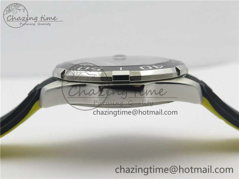 Aquaracer Calibre 5 SS 43mm V6F 1:1 Best Edition Black Dial 2 Yellow Line on Black Rubber Strap A2824