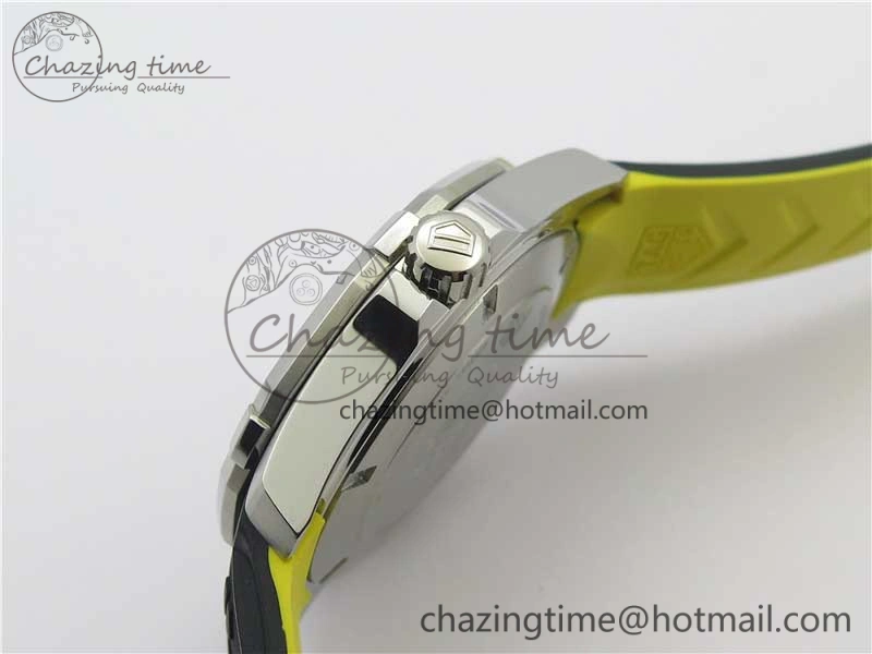 Aquaracer Calibre 5 SS 43mm V6F 1:1 Best Edition Black Dial 2 Yellow Line on Black Rubber Strap A2824