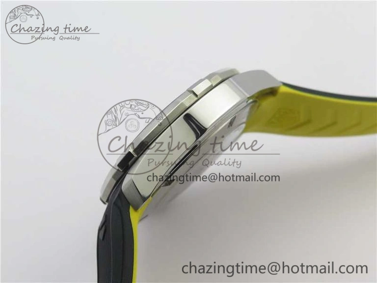 Aquaracer Calibre 5 SS 43mm V6F 1:1 Best Edition Black Dial 2 Yellow Line on Black Rubber Strap A2824