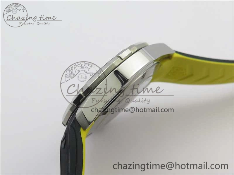 Aquaracer Calibre 5 SS 43mm V6F 1:1 Best Edition Black Dial 2 Yellow Line on Black Rubber Strap A2824