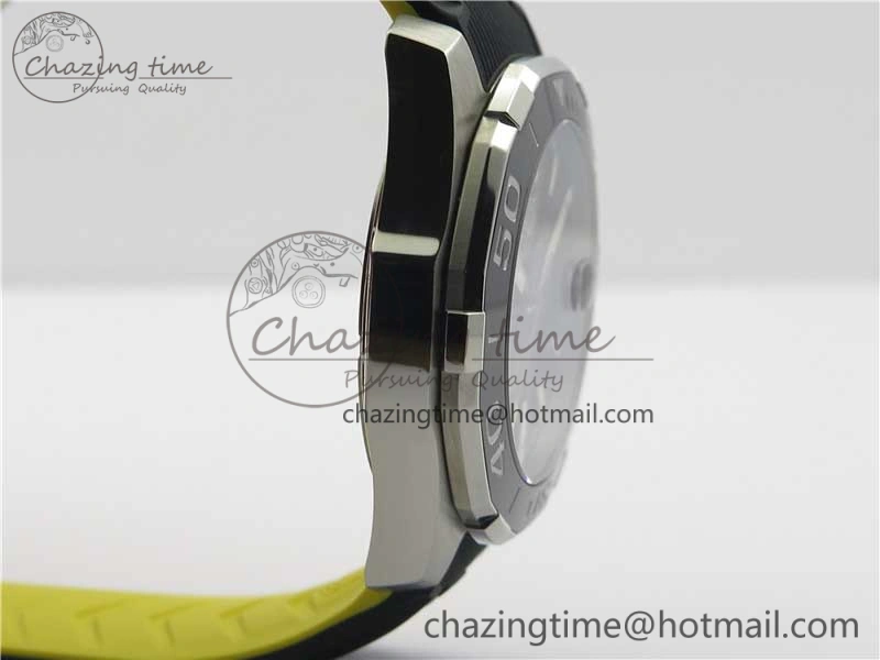 Aquaracer Calibre 5 SS 43mm V6F 1:1 Best Edition Black Dial 2 Yellow Line on Black Rubber Strap A2824