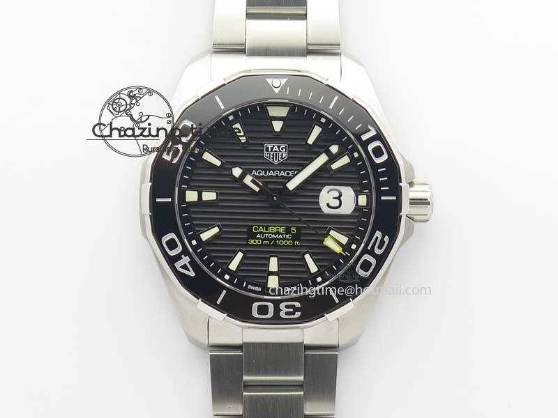 Aquaracer Calibre 5 SS MKF 1:1 Best Edition Black Textured Dial Ceramic Bezel On SS Bracelet A2824