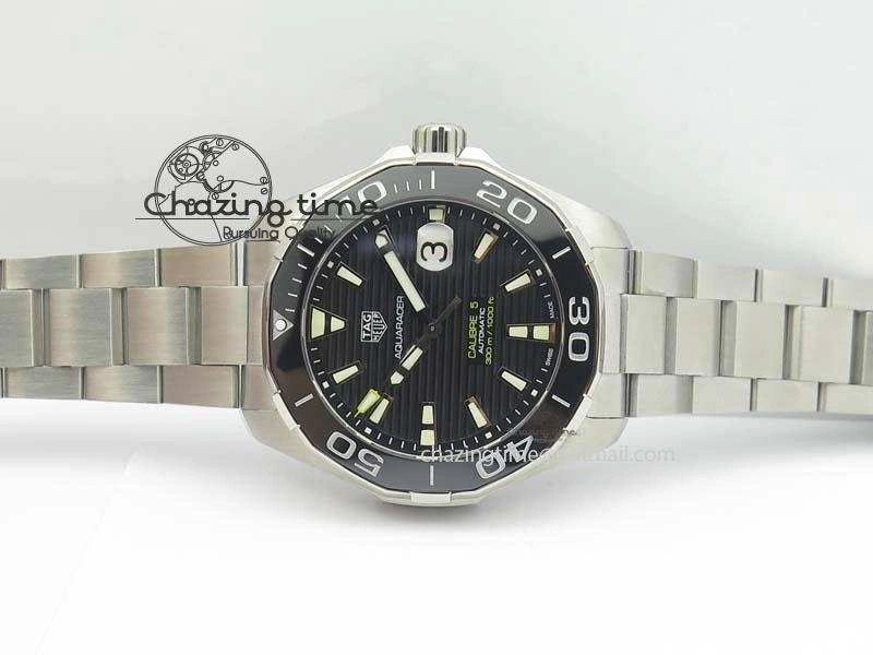 Aquaracer Calibre 5 SS MKF 1:1 Best Edition Black Textured Dial Ceramic Bezel On SS Bracelet A2824