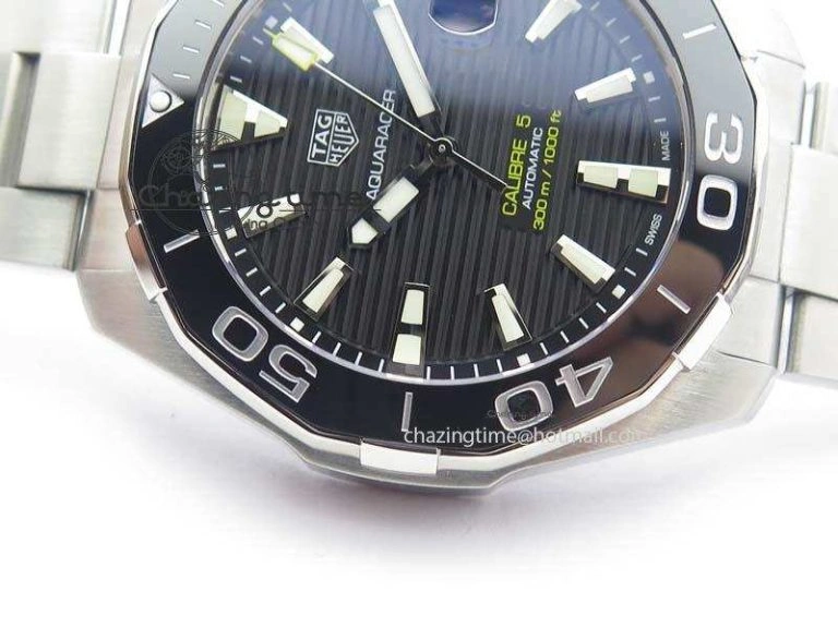 Aquaracer Calibre 5 SS MKF 1:1 Best Edition Black Textured Dial Ceramic Bezel On SS Bracelet A2824