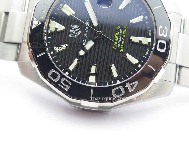 Aquaracer Calibre 5 SS MKF 1:1 Best Edition Black Textured Dial Ceramic Bezel On SS Bracelet A2824