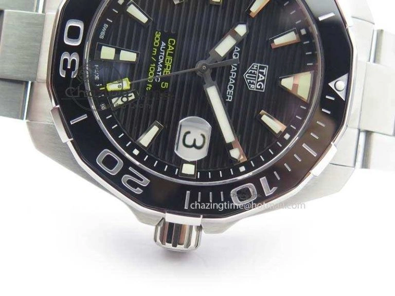 Aquaracer Calibre 5 SS MKF 1:1 Best Edition Black Textured Dial Ceramic Bezel On SS Bracelet A2824