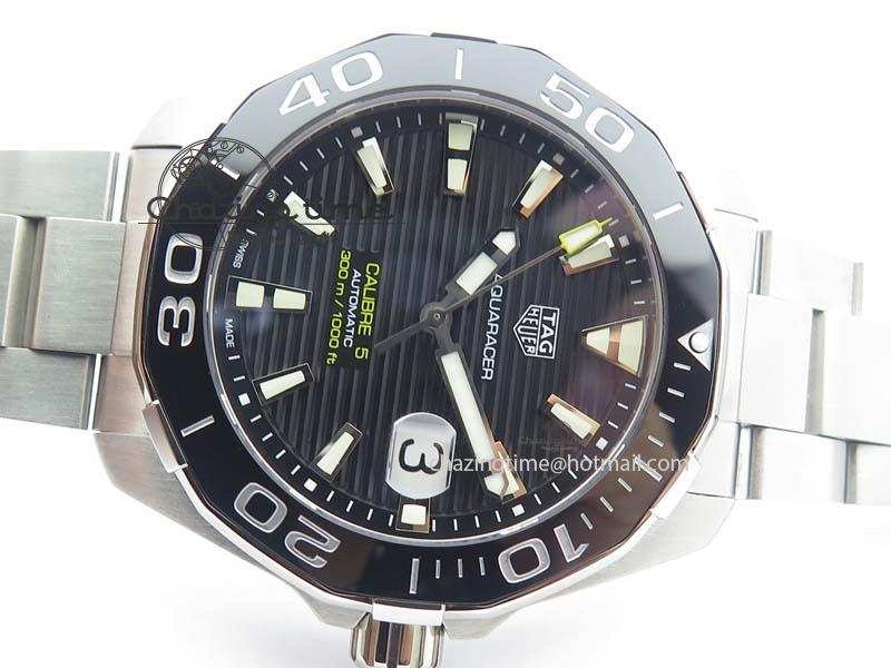 Aquaracer Calibre 5 SS MKF 1:1 Best Edition Black Textured Dial Ceramic Bezel On SS Bracelet A2824