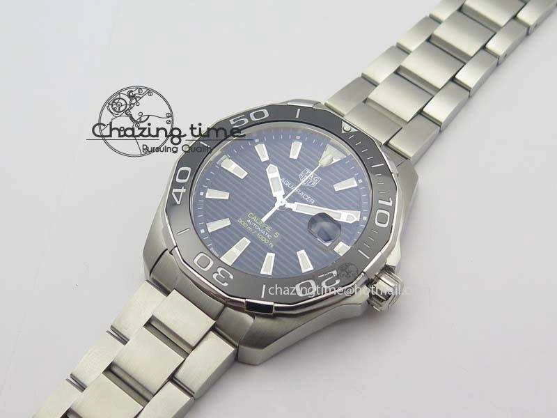 Aquaracer Calibre 5 SS MKF 1:1 Best Edition Black Textured Dial Ceramic Bezel On SS Bracelet A2824