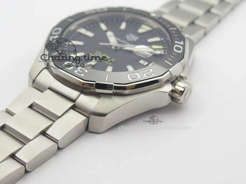 Aquaracer Calibre 5 SS MKF 1:1 Best Edition Black Textured Dial Ceramic Bezel On SS Bracelet A2824