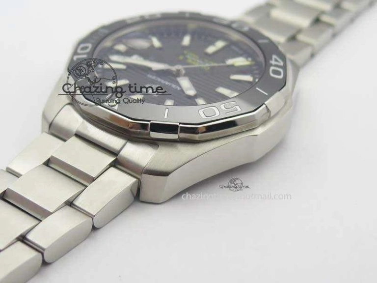 Aquaracer Calibre 5 SS MKF 1:1 Best Edition Black Textured Dial Ceramic Bezel On SS Bracelet A2824