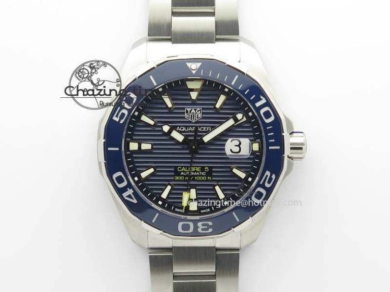 Aquaracer Calibre 5 SS MKF 1:1 Best Edition Blue Textured Dial Ceramic Bezel On SS Bracelet A2824