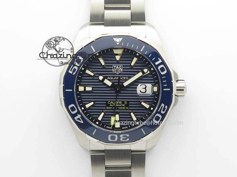 Aquaracer Calibre 5 SS MKF 1:1 Best Edition Blue Textured Dial Ceramic Bezel On SS Bracelet A2824