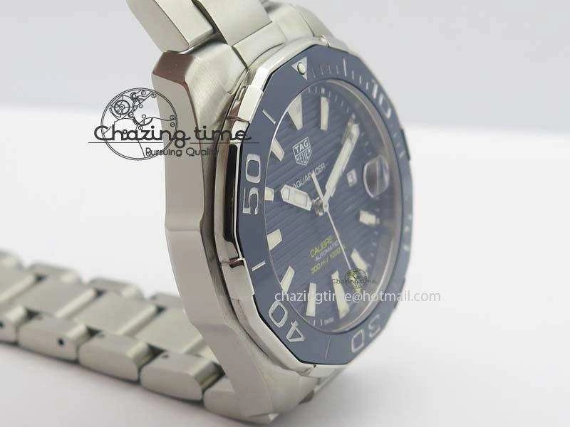 Aquaracer Calibre 5 SS MKF 1:1 Best Edition Blue Textured Dial Ceramic Bezel On SS Bracelet A2824