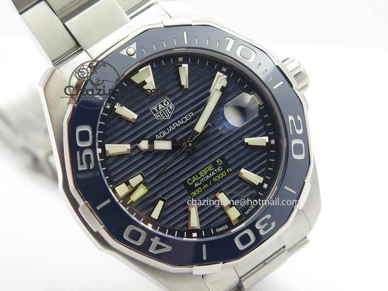 Aquaracer Calibre 5 SS MKF 1:1 Best Edition Blue Textured Dial Ceramic Bezel On SS Bracelet A2824