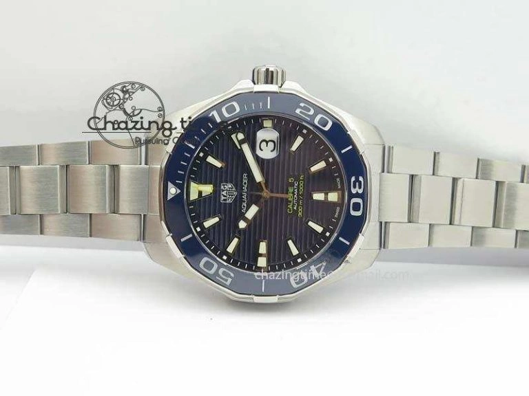 Aquaracer Calibre 5 SS MKF 1:1 Best Edition Blue Textured Dial Ceramic Bezel On SS Bracelet A2824