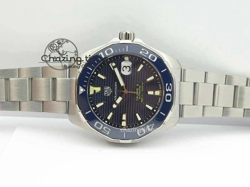 Aquaracer Calibre 5 SS MKF 1:1 Best Edition Blue Textured Dial Ceramic Bezel On SS Bracelet A2824