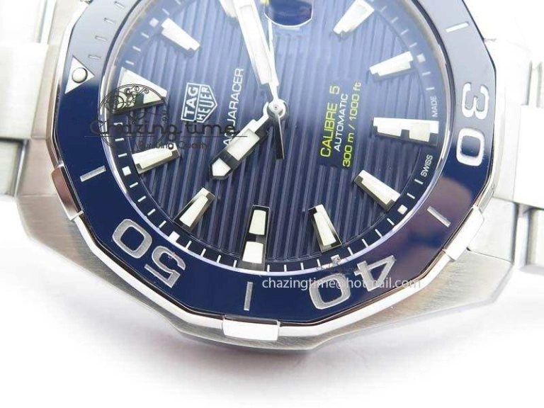 Aquaracer Calibre 5 SS MKF 1:1 Best Edition Blue Textured Dial Ceramic Bezel On SS Bracelet A2824