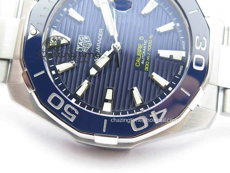 Aquaracer Calibre 5 SS MKF 1:1 Best Edition Blue Textured Dial Ceramic Bezel On SS Bracelet A2824