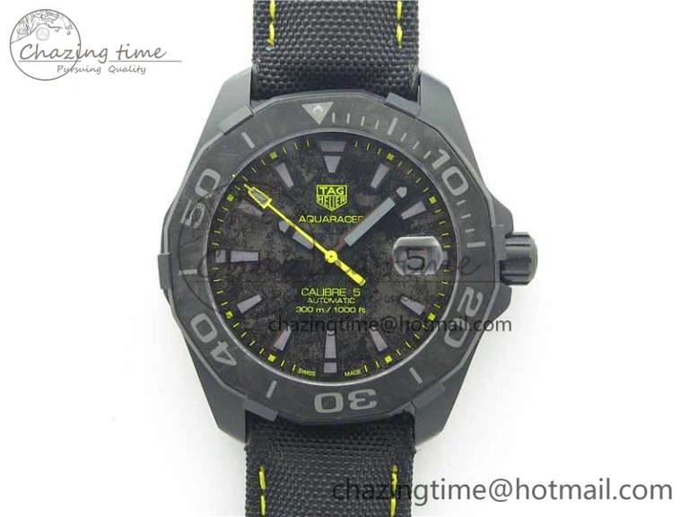 Aquaracer Calibre 5 Yellow Carbon TBF 1:1 Best Edition Carbon Dial on Nylon Strap A2824