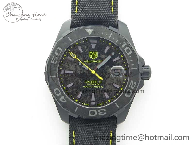 Aquaracer Calibre 5 Yellow Carbon TBF 1:1 Best Edition Carbon Dial on Nylon Strap A2824