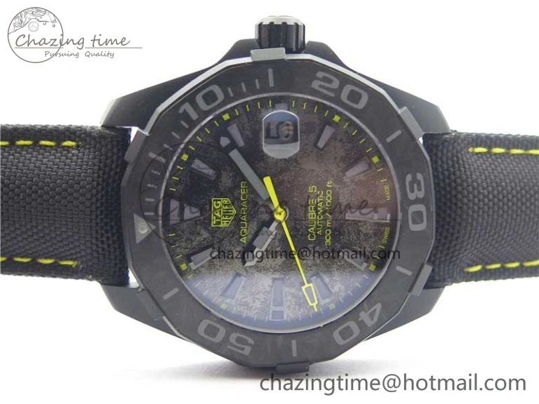Aquaracer Calibre 5 Yellow Carbon TBF 1:1 Best Edition Carbon Dial on Nylon Strap A2824