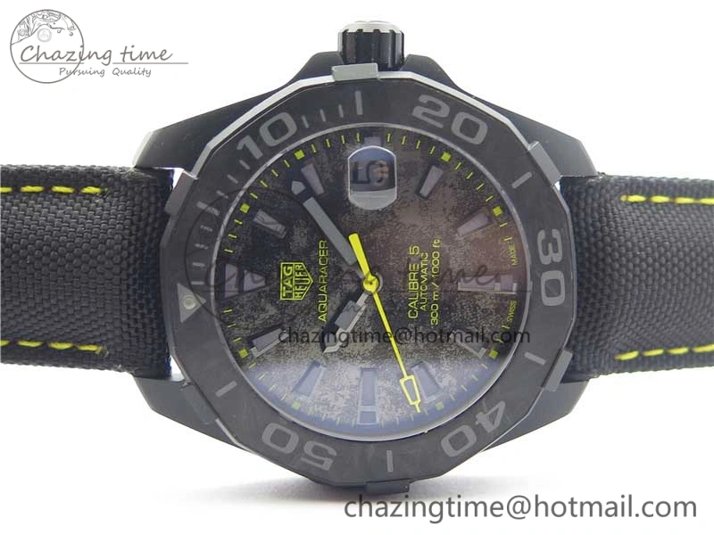 Aquaracer Calibre 5 Yellow Carbon TBF 1:1 Best Edition Carbon Dial on Nylon Strap A2824