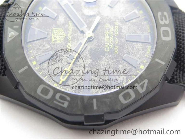 Aquaracer Calibre 5 Yellow Carbon TBF 1:1 Best Edition Carbon Dial on Nylon Strap A2824