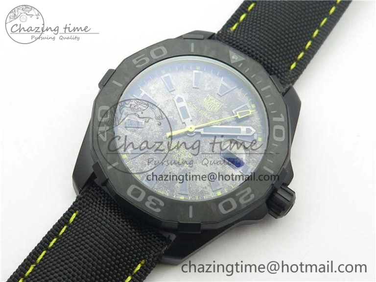 Aquaracer Calibre 5 Yellow Carbon TBF 1:1 Best Edition Carbon Dial on Nylon Strap A2824