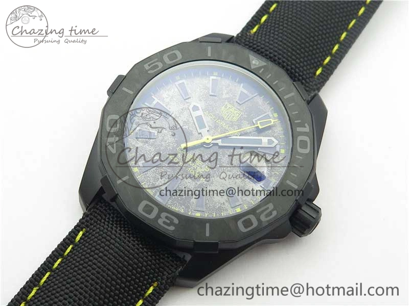 Aquaracer Calibre 5 Yellow Carbon TBF 1:1 Best Edition Carbon Dial on Nylon Strap A2824