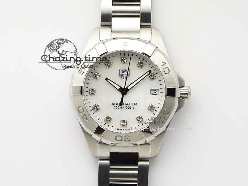 Aquaracer Ladies SS MOP White Diamond Markers Dial On SS Bracelet Swiss Quartz
