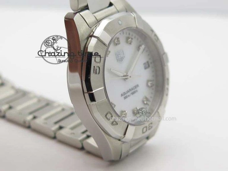 Aquaracer Ladies SS MOP White Diamond Markers Dial On SS Bracelet Swiss Quartz