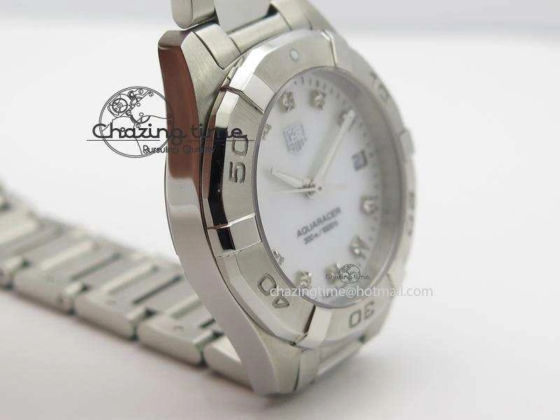 Aquaracer Ladies SS MOP White Diamond Markers Dial On SS Bracelet Swiss Quartz