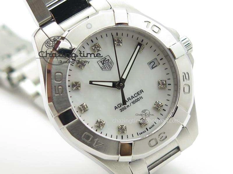 Aquaracer Ladies SS MOP White Diamond Markers Dial On SS Bracelet Swiss Quartz