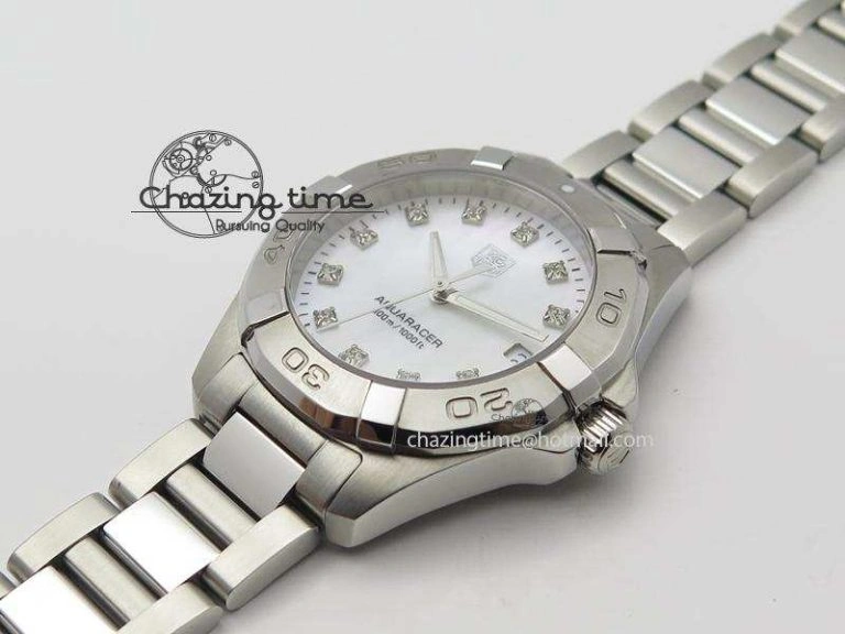 Aquaracer Ladies SS MOP White Diamond Markers Dial On SS Bracelet Swiss Quartz