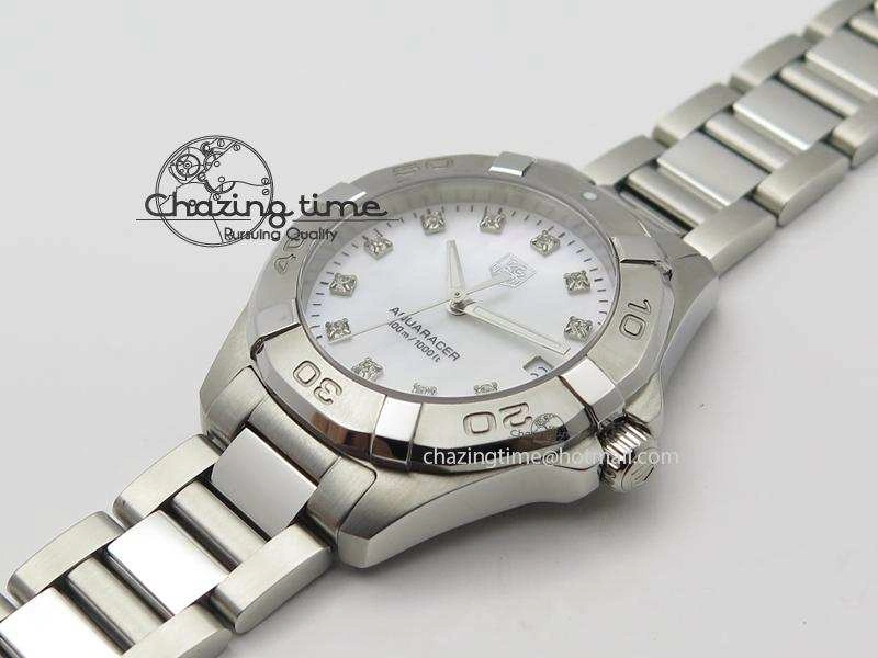 Aquaracer Ladies SS MOP White Diamond Markers Dial On SS Bracelet Swiss Quartz
